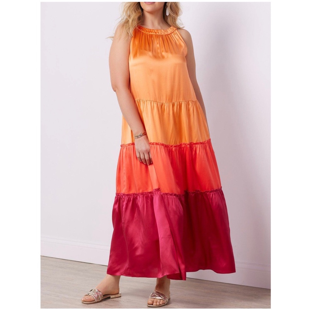 Soft Surroundings Cece Charmeuse Silk Tiered Sleeveless Maxi Dress Size Large P